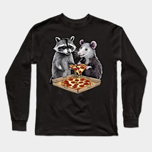 Possum and Raccoon eating pizza Long Sleeve T-Shirt